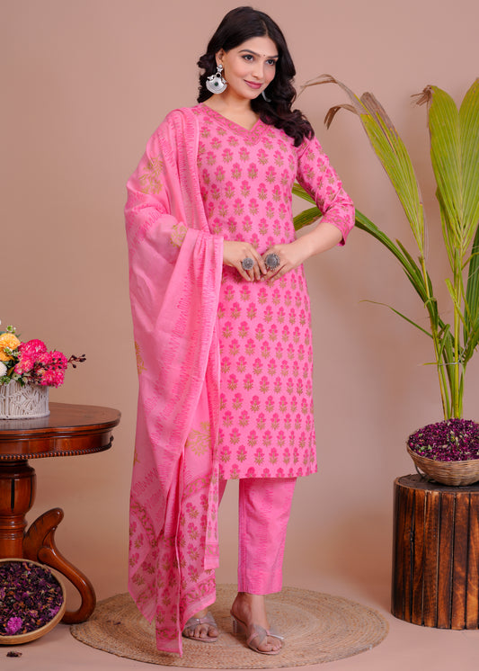 Cotton Suit With Malmal Duptta
