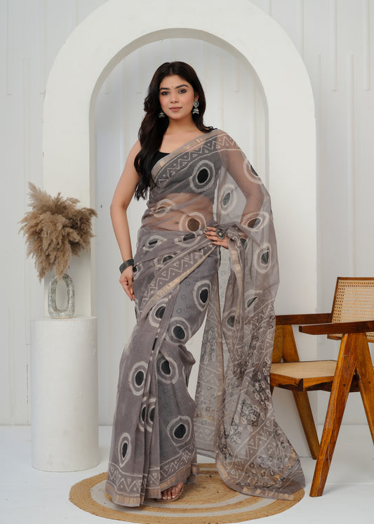 Rajasthan Royale โ Handcrafted Kota Doria Printed Saree