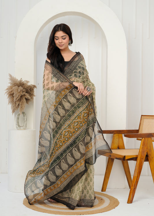 Handwoven Printed Kota Doria Saree