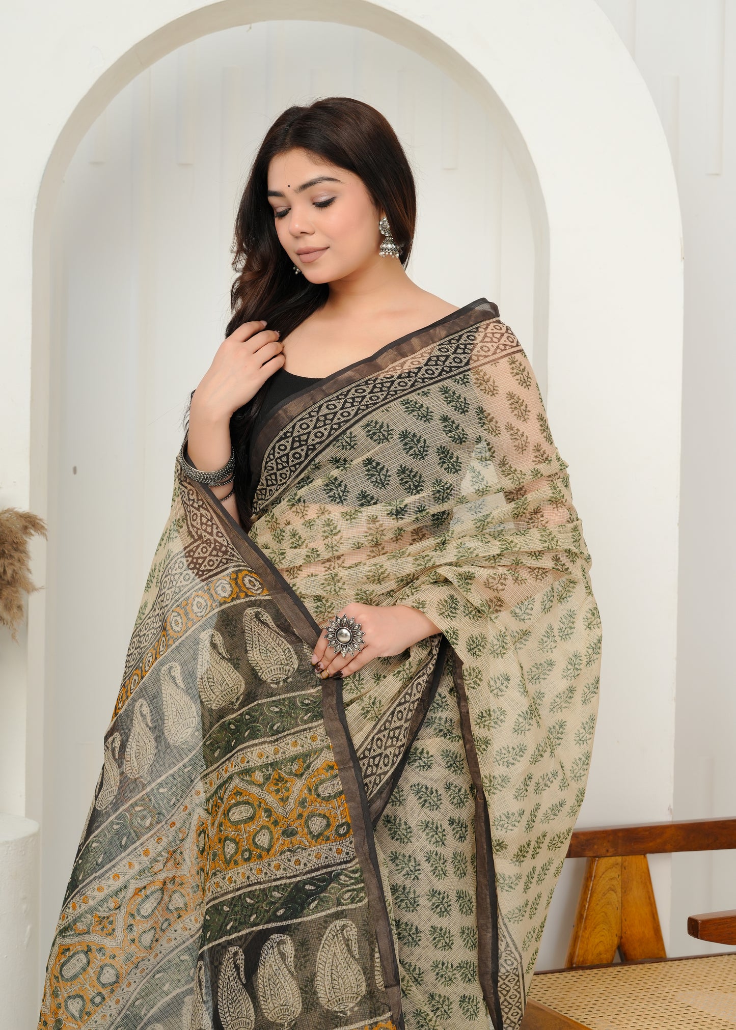 Handwoven Printed Kota Doria Saree