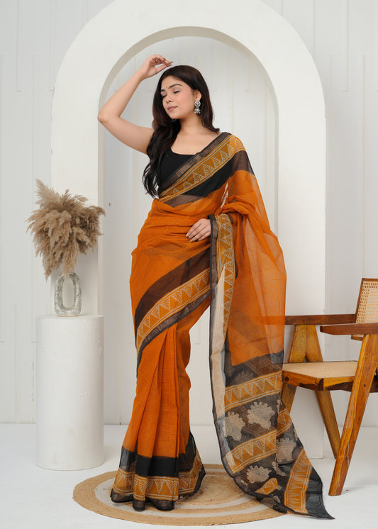 Pure Handwoven Printed Kota Doria Saree