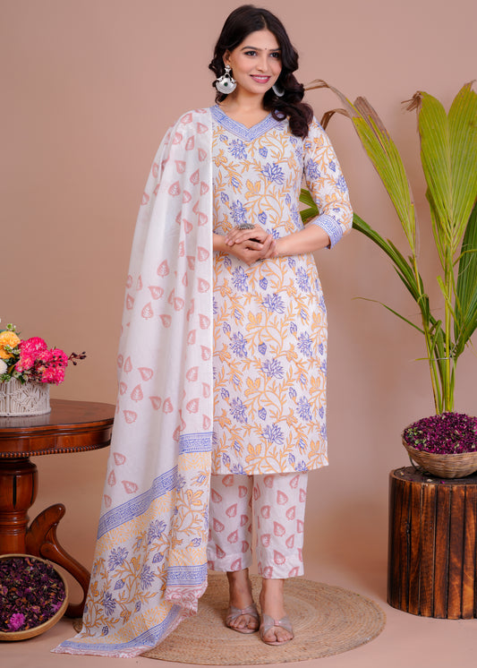 Printed Cotton Suit With Malmal Duptta