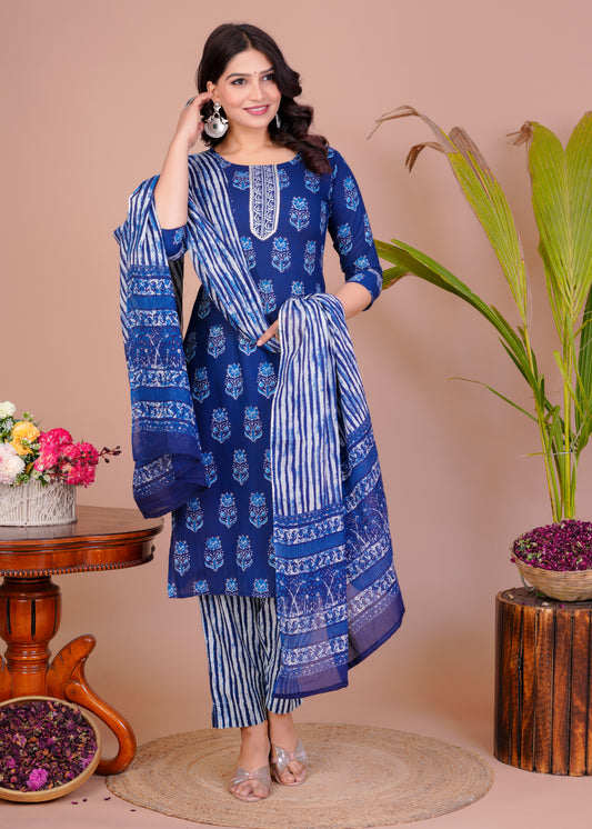 Silky Cotton Suit With Malmal Duptta