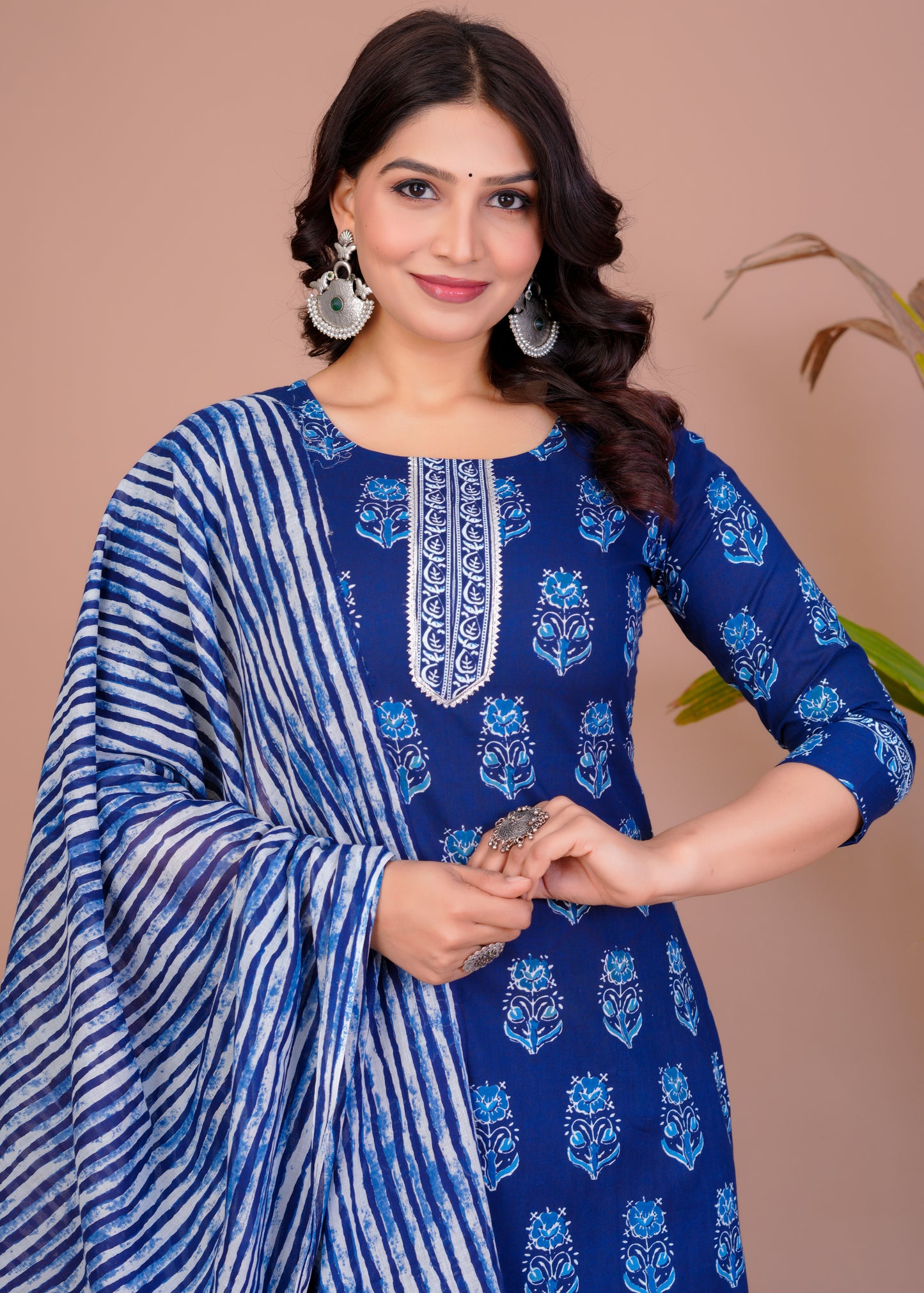Silky Cotton Suit With Malmal Duptta