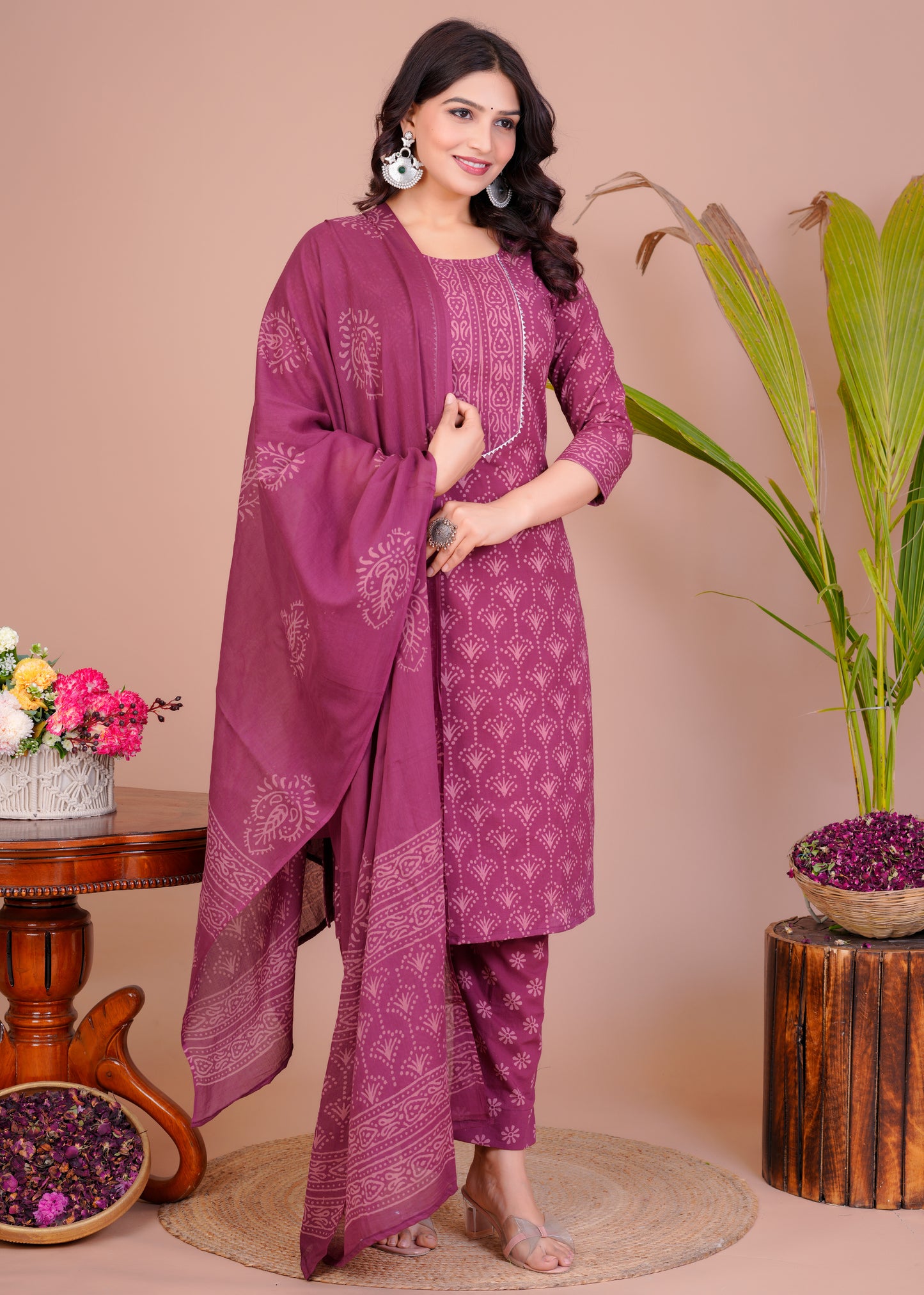 Cotton Printed Kurta Pant With Malmal Duptta