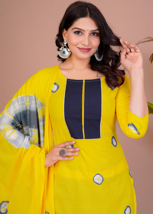 Cotton Suit Knee- Lenght Kurta With Malmal Duptta