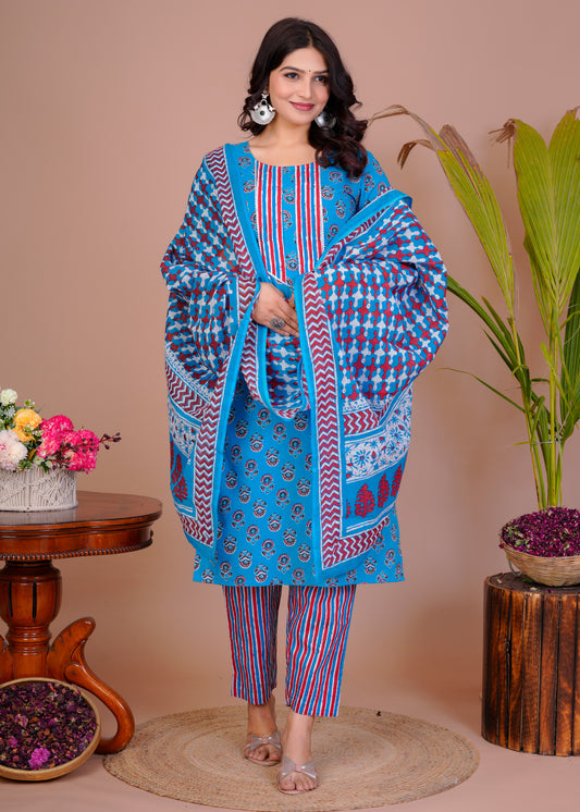 Cotton Suit With Malmal Duppta