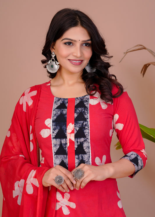 Cotton Suit With Printed Malmal Duptta