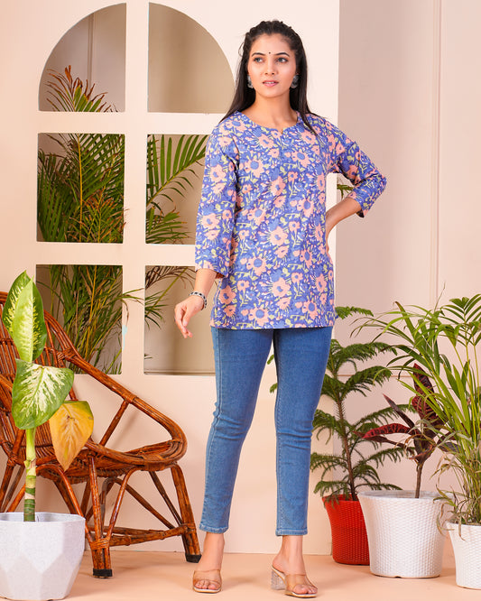 Cotton Handblock Printed Short Kurti