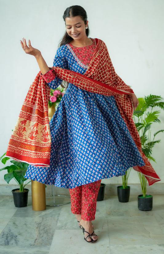 Printed Anarkali Cotton Suit