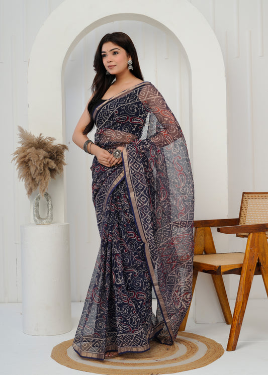 Handcrafted Printed Kota Doria Saree