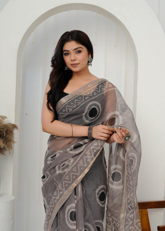 Rajasthan Royale – Handcrafted Kota Doria Printed Saree