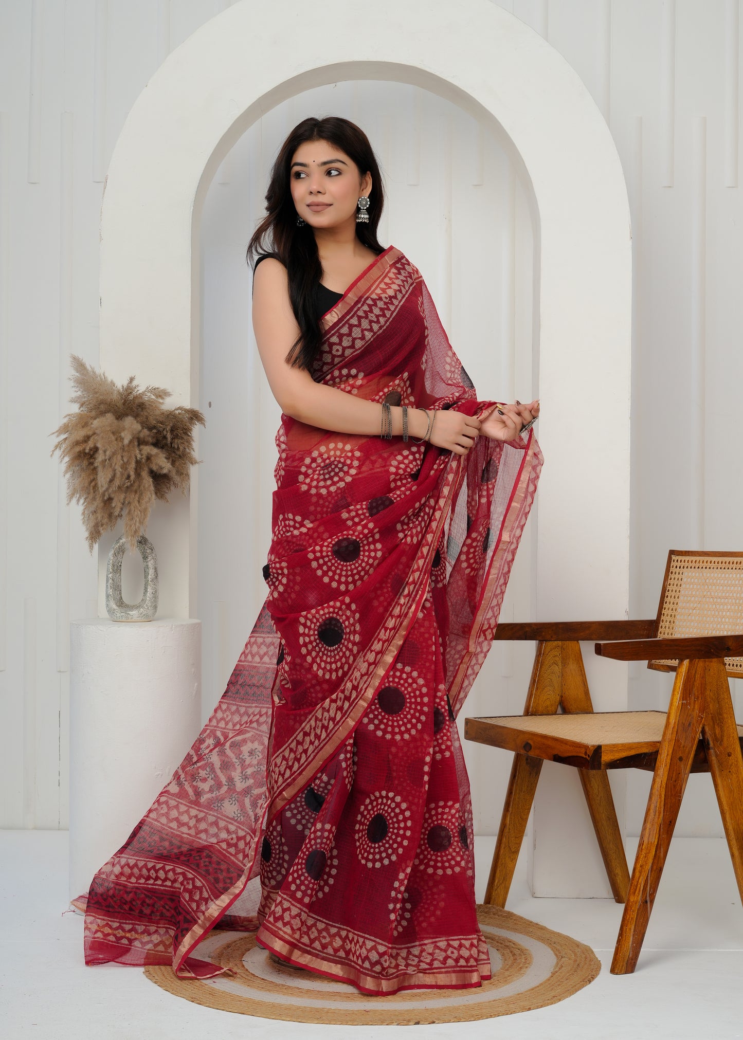 Handwoven Kota Doria Saree with Artistic Prints