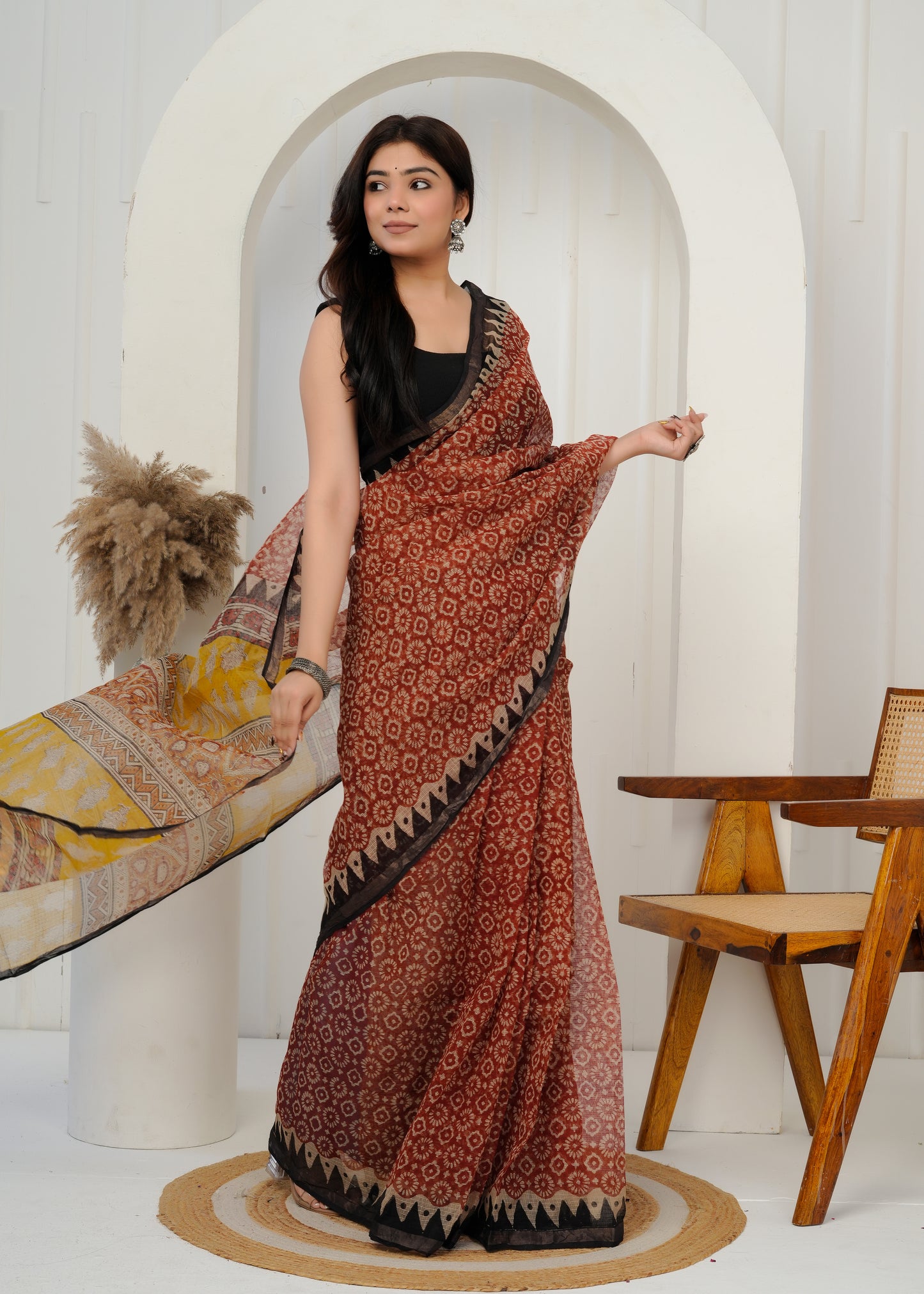 Traditional Printed Kota Doria Saree from Rajasthan
