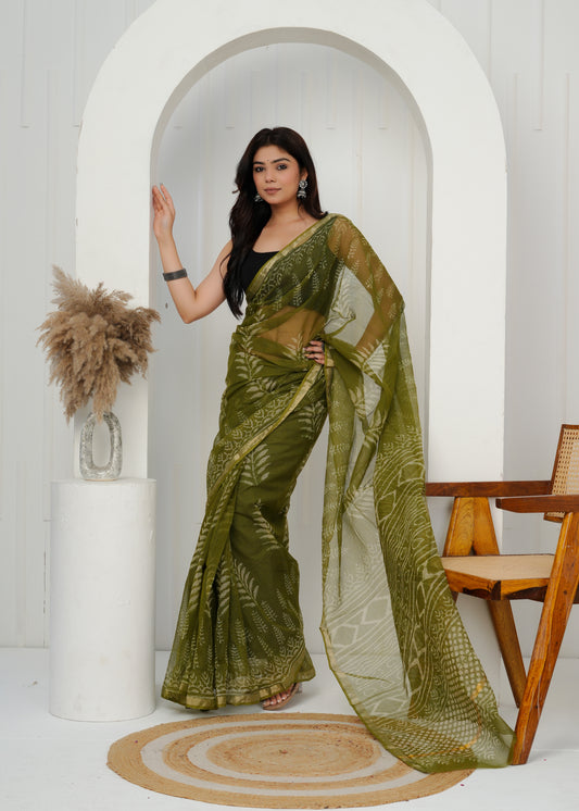 Handwoven Printed Kota Doria Saree