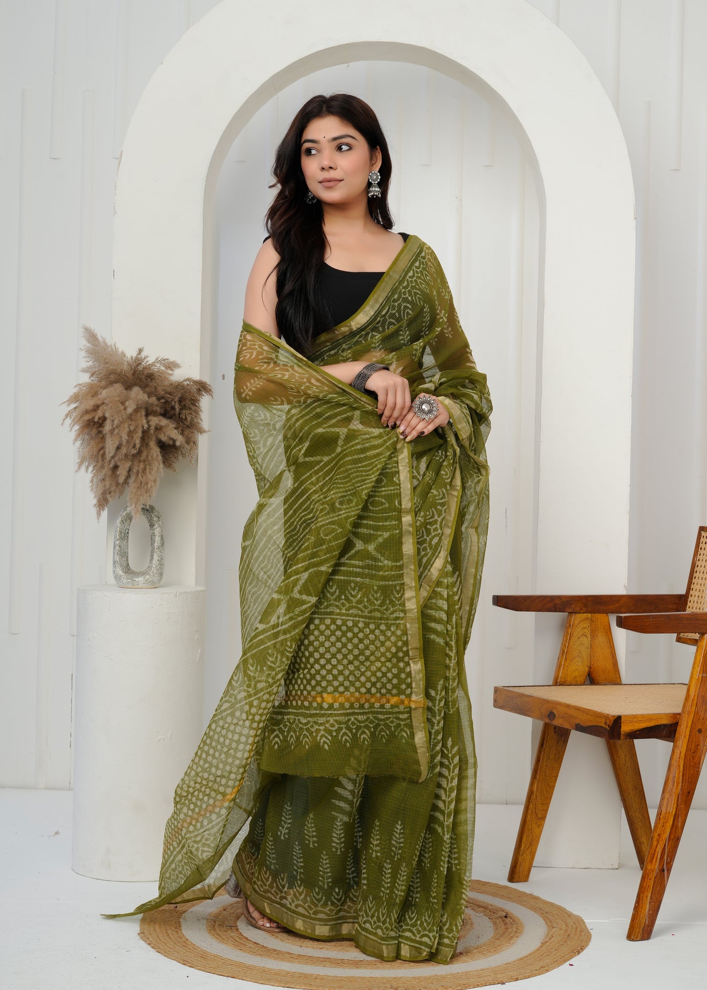 Handwoven Printed Kota Doria Saree