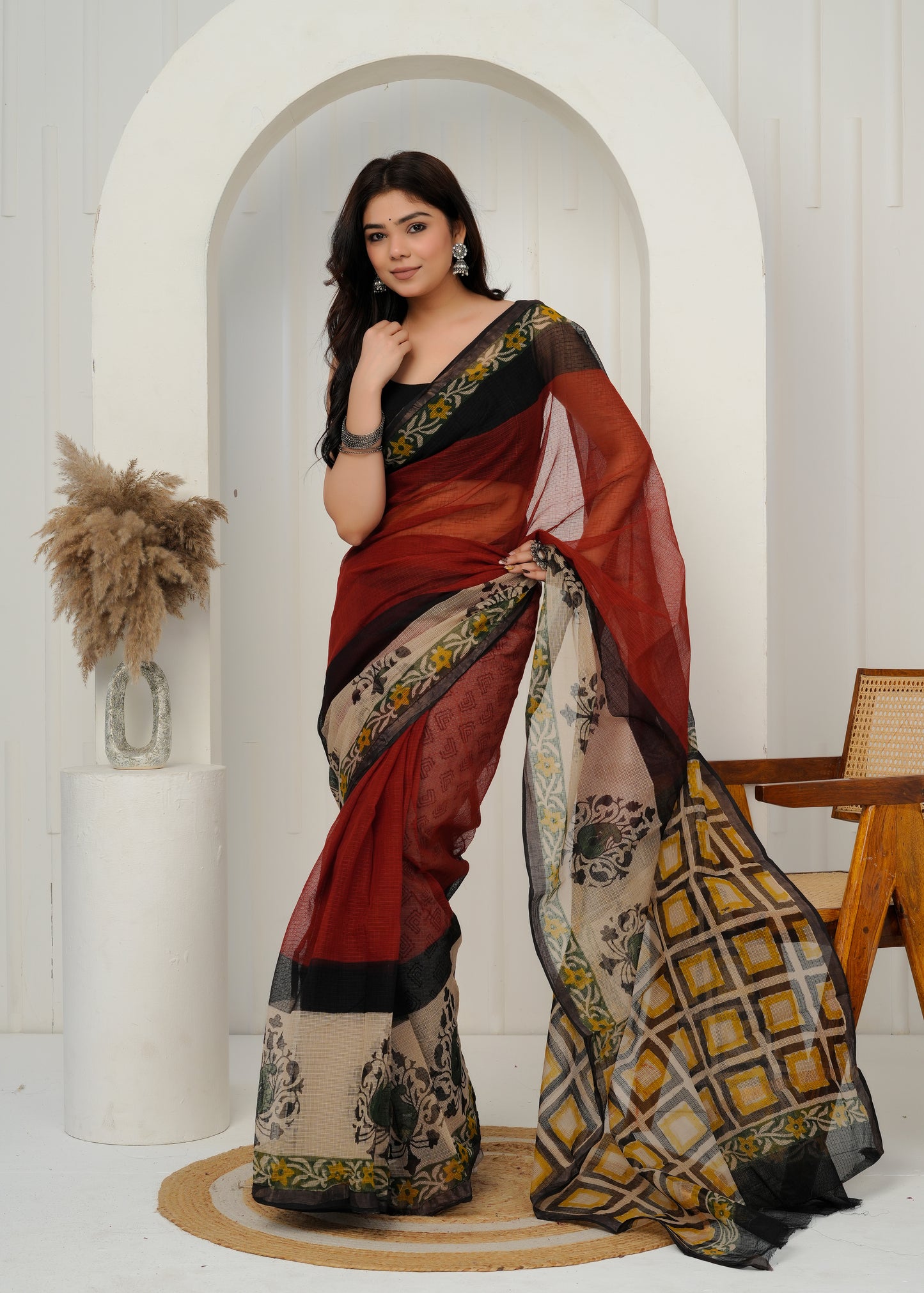 Handwoven Printed Kota Doria Saree
