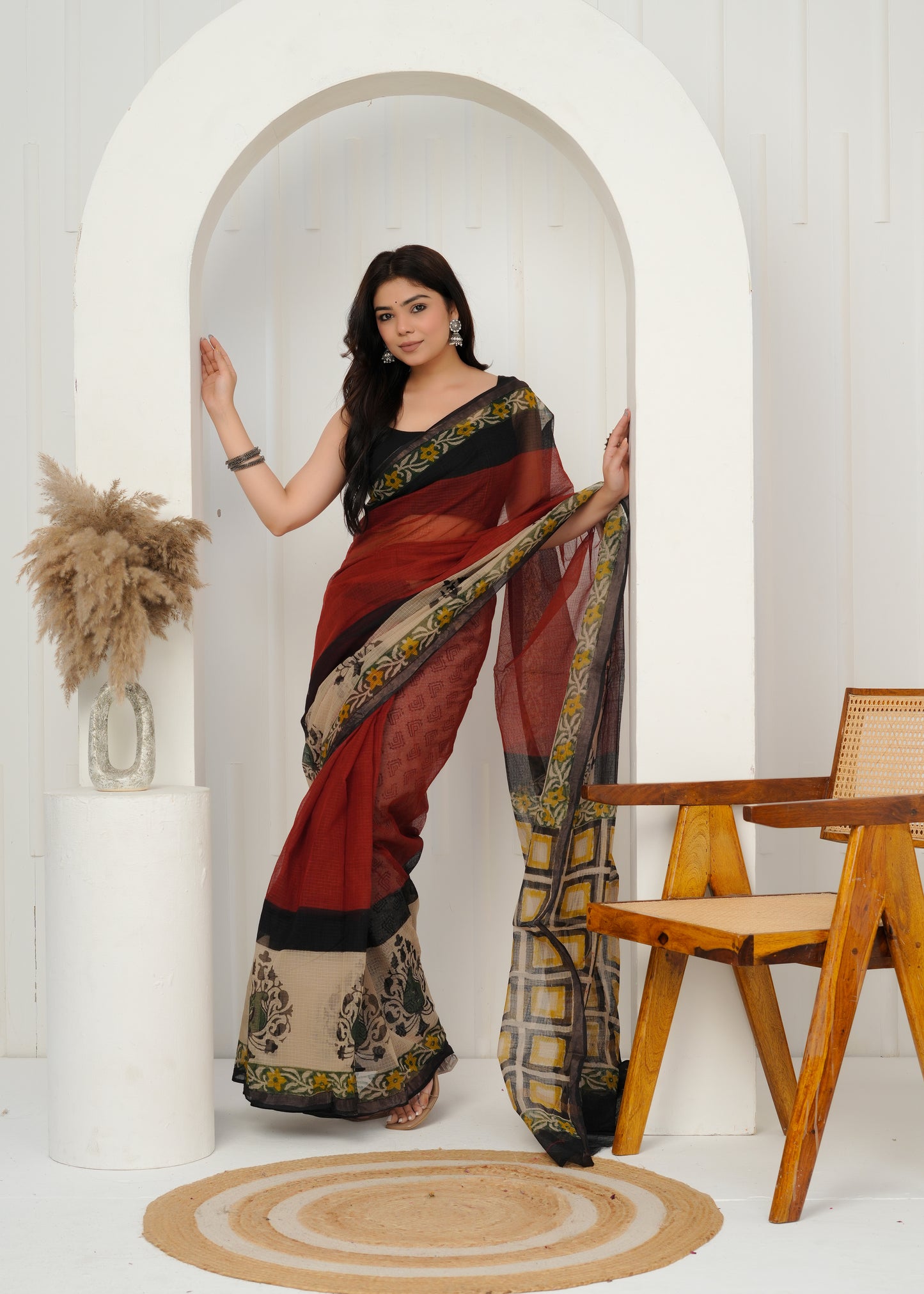 Handwoven Printed Kota Doria Saree