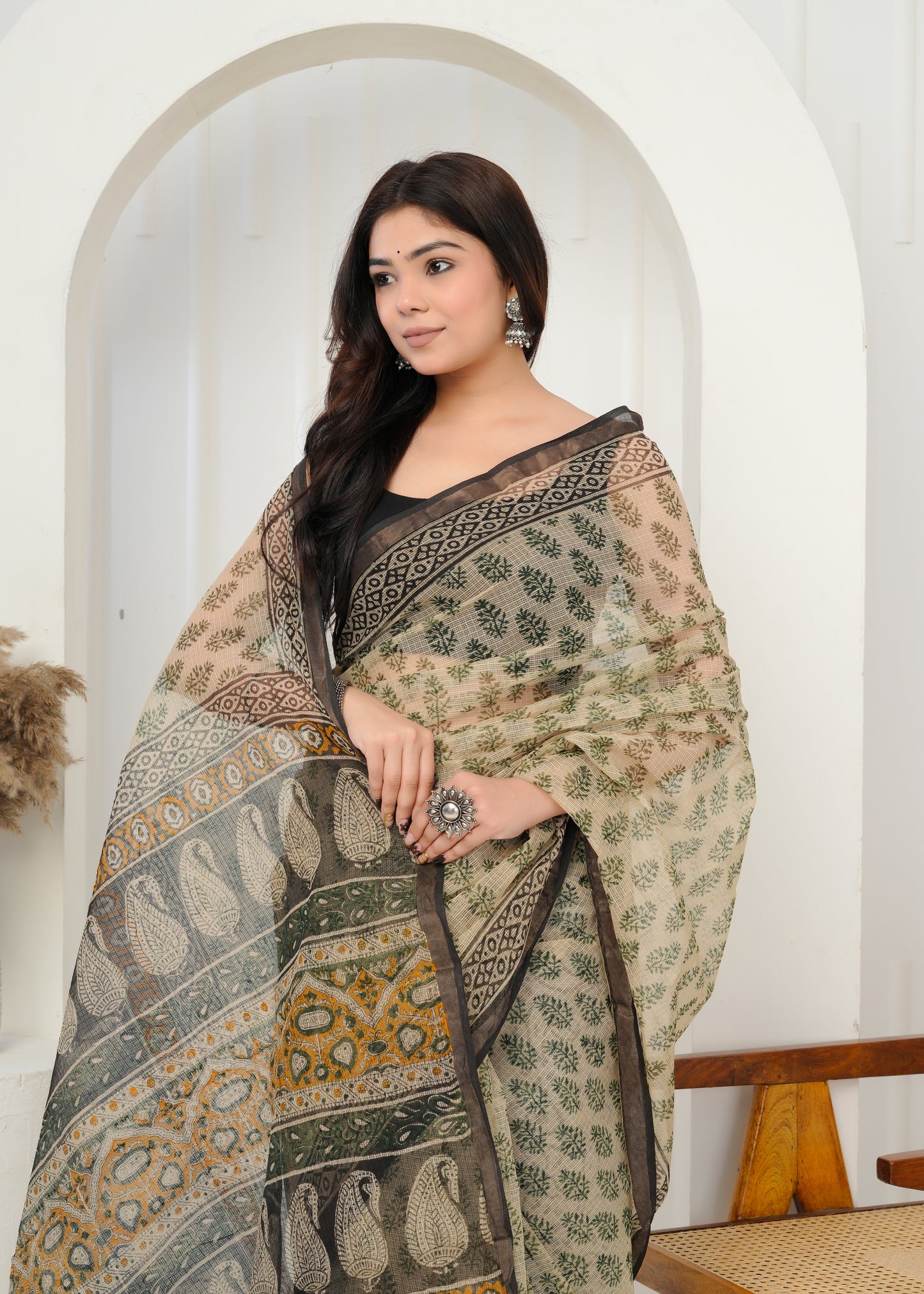 Handwoven Printed Kota Doria Saree