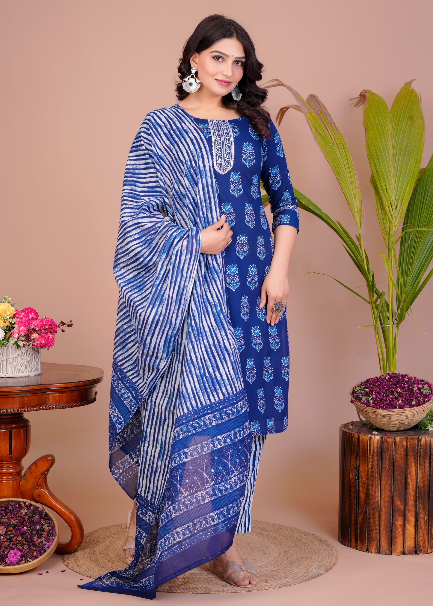 Silky Cotton Suit With Malmal Duptta