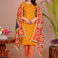 Cotton Kurta Pant Set With Printed Malmal Duptta