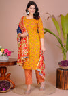 Cotton Kurta Pant Set With Printed Malmal Duptta
