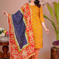 Cotton Kurta Pant Set With Printed Malmal Duptta