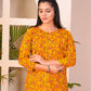 Yellow Straight Printed Cotton Short Kurti