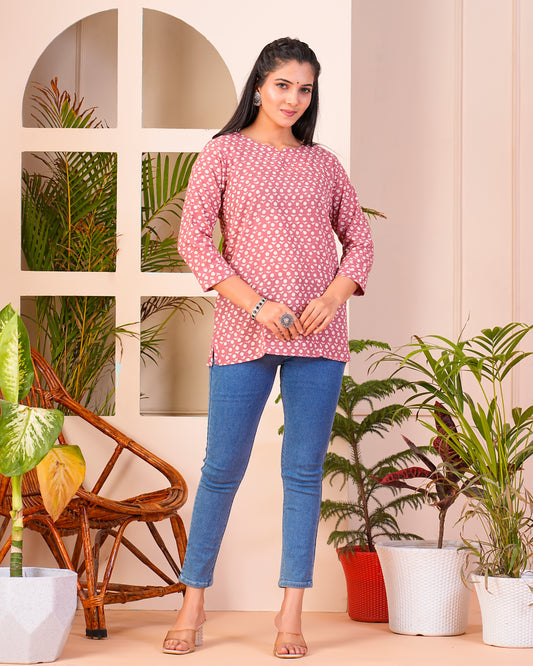 Pink Cotton Short Kurti