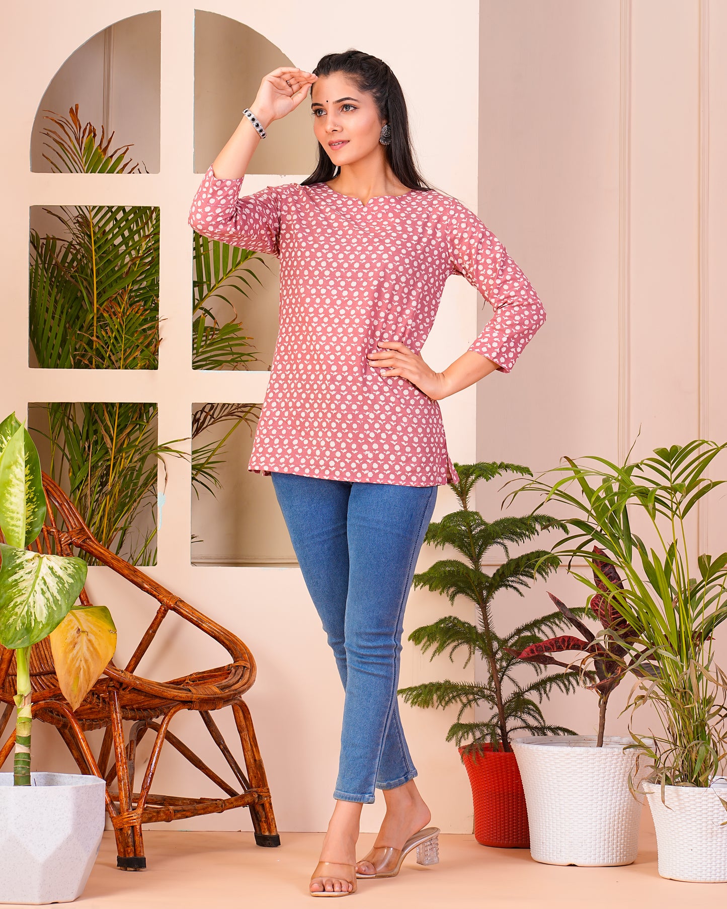Pink Cotton Short Kurti