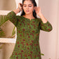 Green Printed Cotton Short Kurti