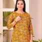 Yellow Printed Cotton Short Kurti